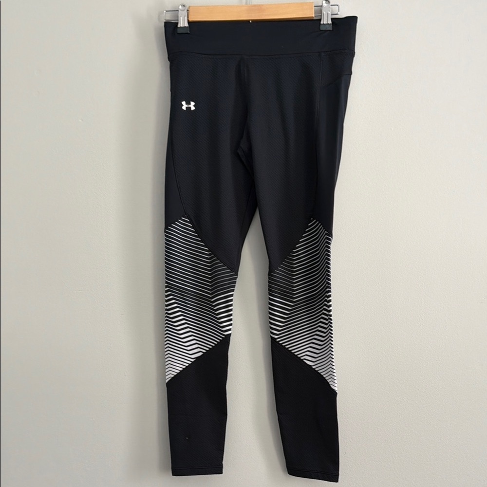 Under Armour Black Athletic Leggings with White Stripe Detail